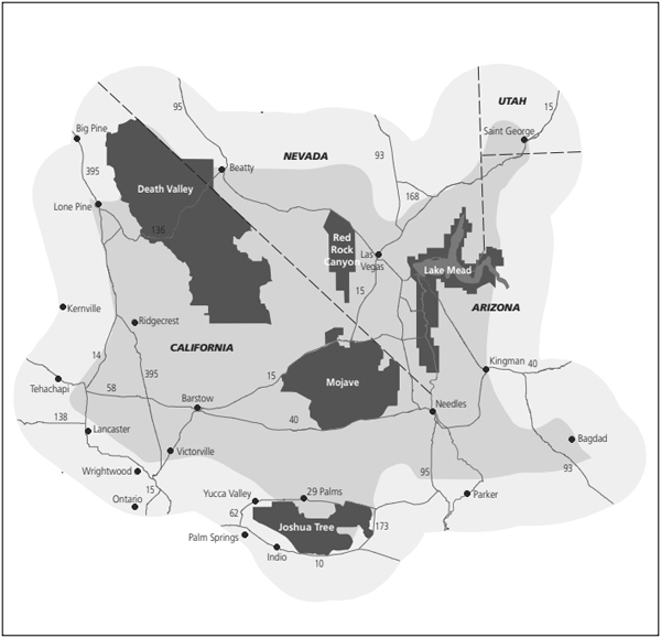 Map showing approximate boundary of Mojave Desert
